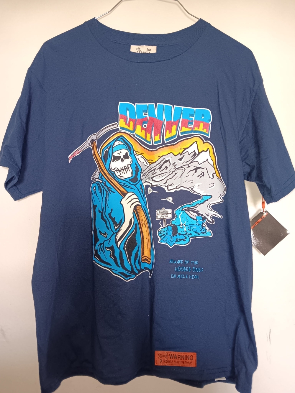 Kids Denver Graphic Tee in Navy with Reaper Illustration